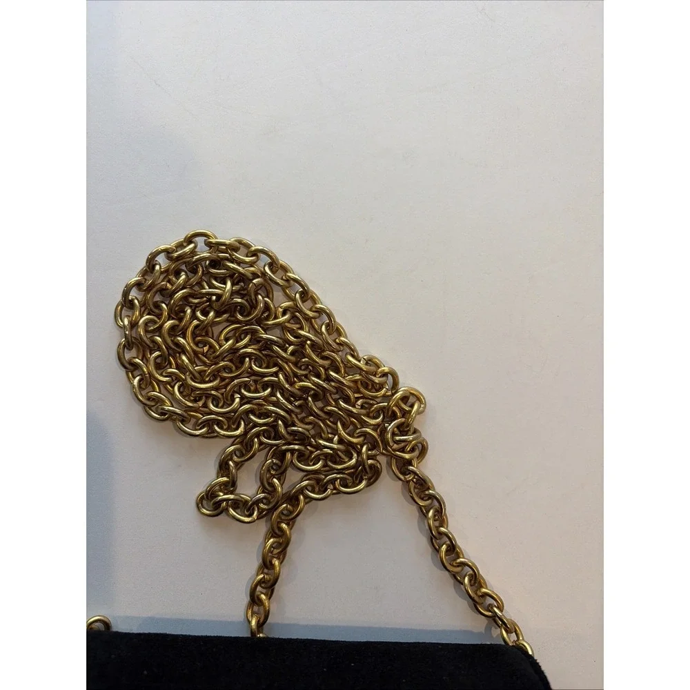 Casual Corner Black Suede Handbag Gold Medallion & Chain Essentials Elegant Bag